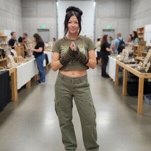 Green Blue Camouflage Handmade in Canada Fingerless Texting Gloves Armwarmer